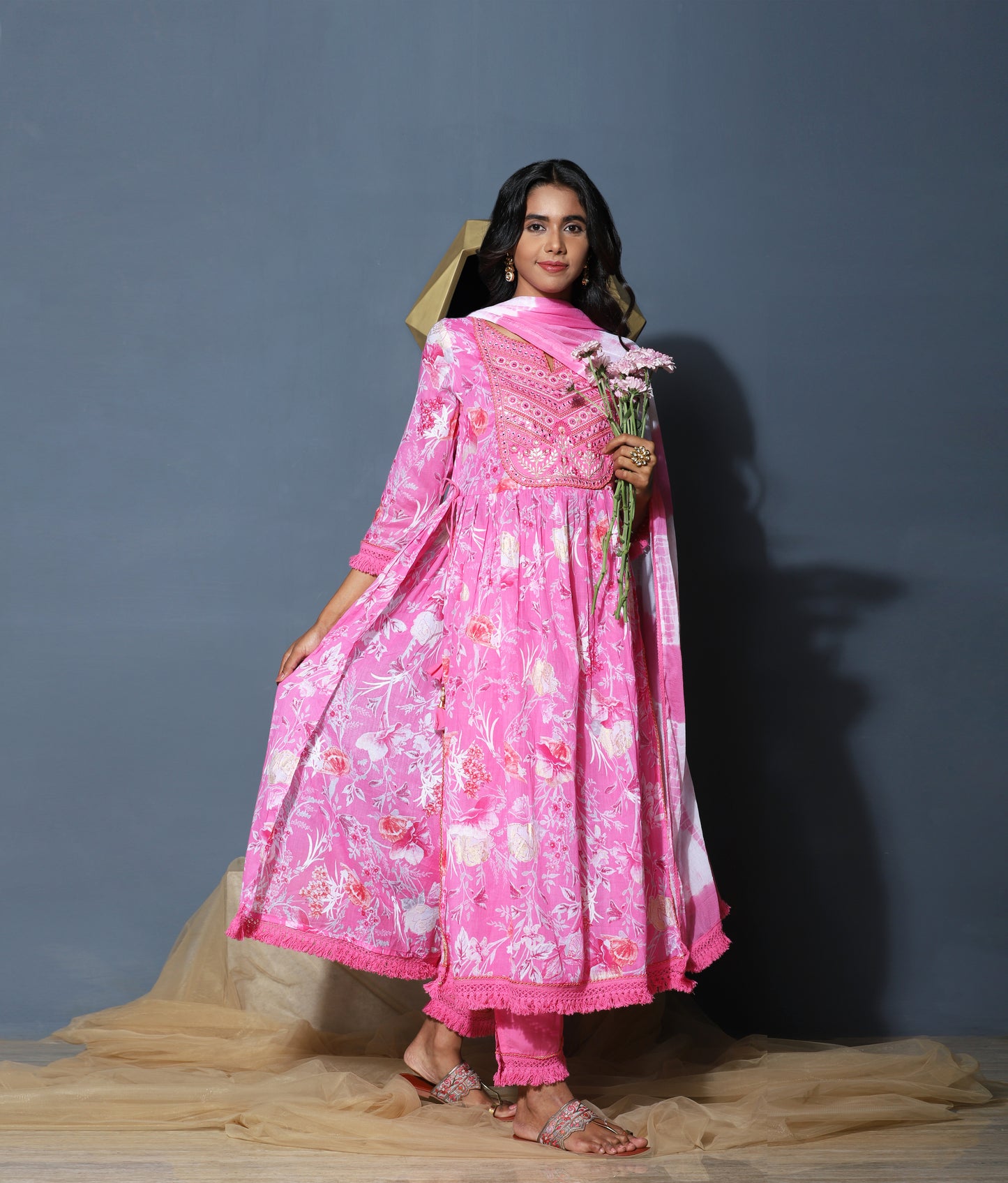 Mul Cotton Kurta with Chiffon Dupatta