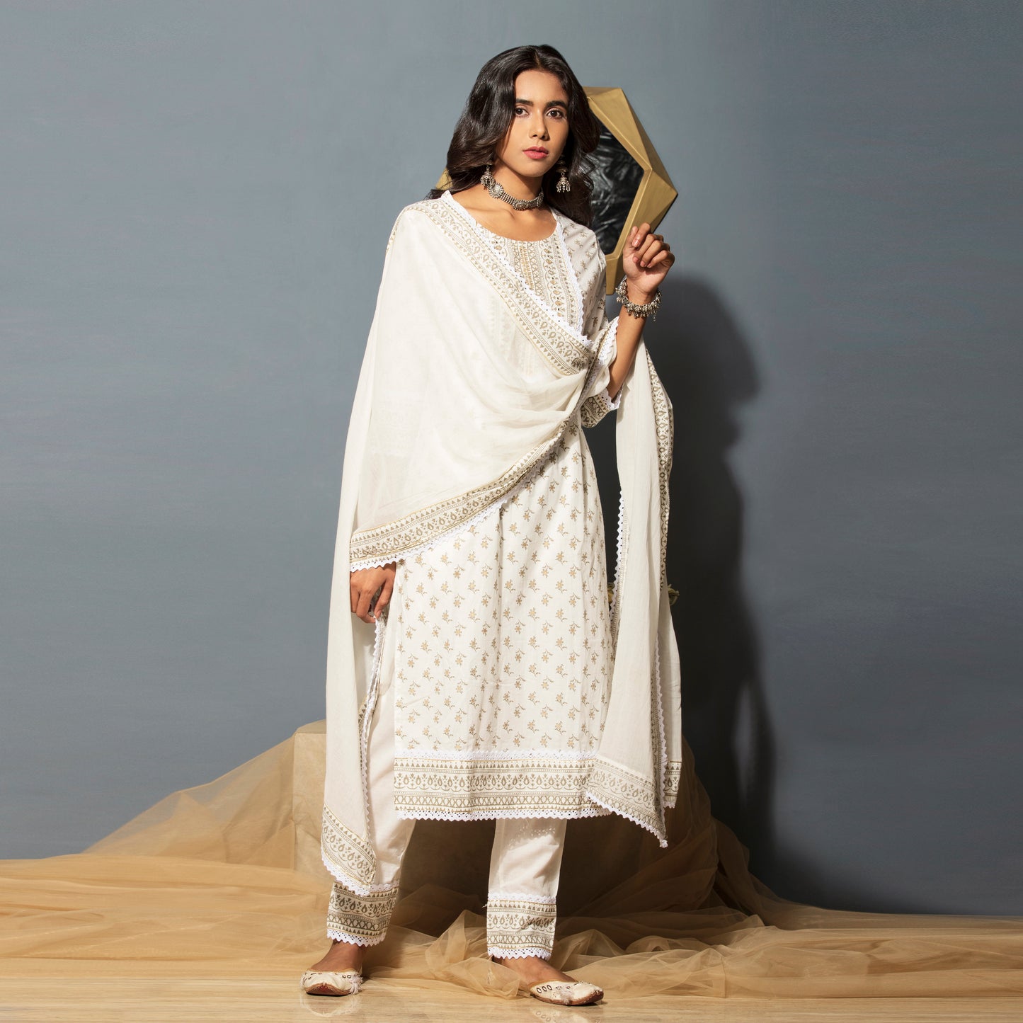 White Block Printed Suit